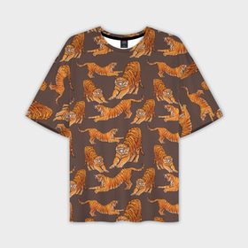 Мужская футболка OVERSIZE 3D с принтом Тигровые потягушки | кофе паттерн в Белгороде,  |  | 2022 | big cats | cat | tiger | год тигра | новый год | тигр | тигровый год | тигры