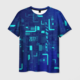 Мужская футболка 3D с принтом Киберпанк Зима 2022 в Кировске, 100% полиэфир | прямой крой, круглый вырез горловины, длина до линии бедер | Тематика изображения на принте: импульсы | киберпанк | минимализм | полосы | схемы