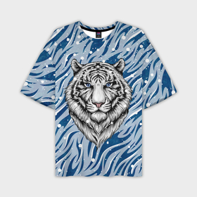 Мужская футболка OVERSIZE 3D с принтом New Years Tiger   Новогодний Тигр в Белгороде,  |  | cat | tiger | год тигра | дед мороз | зверь | кошка | новый год | рождество | санта | символ года | снег | снежинка | тигр | хищник