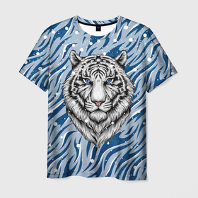 Мужская футболка 3D с принтом New Years Tiger   Новогодний Тигр , 100% полиэфир | прямой крой, круглый вырез горловины, длина до линии бедер | cat | tiger | год тигра | дед мороз | зверь | кошка | новый год | рождество | санта | символ года | снег | снежинка | тигр | хищник