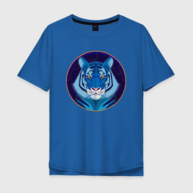 Мужская футболка хлопок Oversize с принтом Голубой водяной тигр символ 2022 года , 100% хлопок | свободный крой, круглый ворот, “спинка” длиннее передней части | Тематика изображения на принте: 2022 | водяной | год | гороскоп | китайский | символ | талисман | тигр