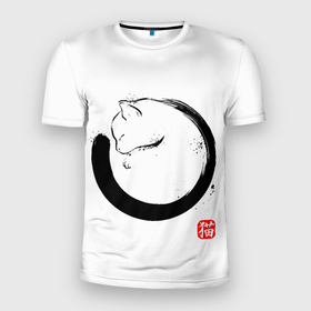 Мужская футболка 3D Slim с принтом Котик на тебе спит в Новосибирске, 100% полиэстер с улучшенными характеристиками | приталенный силуэт, круглая горловина, широкие плечи, сужается к линии бедра | cat | cats | киса | киска | кот | котенок | коты | кошечка | кошка | кошки | мем | мем с котом | феншуй