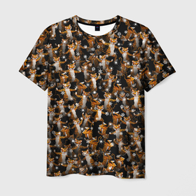 Мужская футболка 3D с принтом Тигры пляшут Новый Год , 100% полиэфир | прямой крой, круглый вырез горловины, длина до линии бедер | 2022 | новогодний | новый год | паттерн | снег | снежинки | танцы | тигр | толпа