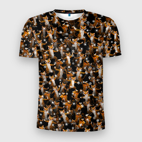 Мужская футболка 3D спортивная с принтом Тигры пляшут Новый Год , 100% полиэстер с улучшенными характеристиками | приталенный силуэт, круглая горловина, широкие плечи, сужается к линии бедра | 2022 | новогодний | новый год | паттерн | снег | снежинки | танцы | тигр | толпа