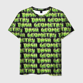 Мужская футболка 3D с принтом GEOMETRY DASH PATTERN LOGO в Новосибирске, 100% полиэфир | прямой крой, круглый вырез горловины, длина до линии бедер | 2d | arcade | demon | game | geometry dash | levels | meltdown | robtop | smile | аркада | геометрический тире | демон | раннер | смайлы | уровни | эмоции
