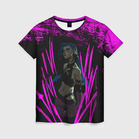 Женская футболка 3D с принтом Pink Jinx в Екатеринбурге, 100% полиэфир ( синтетическое хлопкоподобное полотно) | прямой крой, круглый вырез горловины, длина до линии бедер | arcane | jinx | league of legends | lol | moba | аркейн | джинкс | жинкс | лига легенд | лол | моба