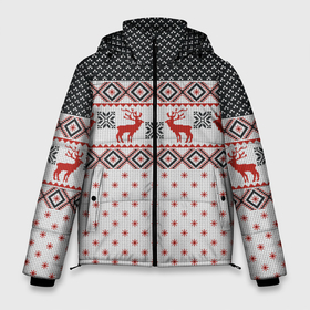 Мужская зимняя куртка 3D с принтом НОВОГОДНИЙ УЗОР в Екатеринбурге, верх — 100% полиэстер; подкладка — 100% полиэстер; утеплитель — 100% полиэстер | длина ниже бедра, свободный силуэт Оверсайз. Есть воротник-стойка, отстегивающийся капюшон и ветрозащитная планка. 

Боковые карманы с листочкой на кнопках и внутренний карман на молнии. | background | christmas | christmas pattern | deer | holiday | knitted pattern | new year | pattern | snowflakes | texture | вязаный узор | новогодний узор | новый год | олени | паттерн | праздник | рождество | снежинки | текстура | узор | фон