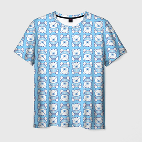 Мужская футболка 3D с принтом Новогодний медвежонок голубой в Петрозаводске, 100% полиэфир | прямой крой, круглый вырез горловины, длина до линии бедер | медведь | медвежонок | миша | мишка | новый год | снег | снежинки | снежника