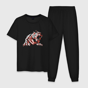 Мужская пижама хлопок с принтом Тигр злой | Tiger evil в Петрозаводске, 100% хлопок | брюки и футболка прямого кроя, без карманов, на брюках мягкая резинка на поясе и по низу штанин
 | tiger | восточный тигр | год тигра | голова | кошка | тигр | тигренок | хищник