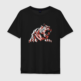 Мужская футболка хлопок Oversize с принтом Тигр злой | Tiger evil в Санкт-Петербурге, 100% хлопок | свободный крой, круглый ворот, “спинка” длиннее передней части | tiger | восточный тигр | год тигра | голова | кошка | тигр | тигренок | хищник