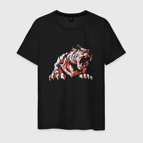 Мужская футболка хлопок с принтом Тигр злой | Tiger evil в Тюмени, 100% хлопок | прямой крой, круглый вырез горловины, длина до линии бедер, слегка спущенное плечо. | tiger | восточный тигр | год тигра | голова | кошка | тигр | тигренок | хищник
