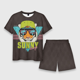 Мужской костюм с шортами 3D с принтом Солнечный тигр ,  |  | tiger | восточный тигр | год тигра | голова | кошка | тигр | тигренок | хищник