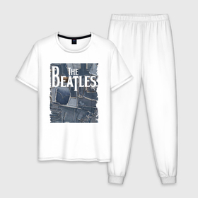 Мужская пижама хлопок с принтом The Beatles,  jeans life , 100% хлопок | брюки и футболка прямого кроя, без карманов, на брюках мягкая резинка на поясе и по низу штанин
 | england | group | jeans | legend | liverpool | the beatles | англия | битлз | группа | джинсы | легенда | ливерпуль
