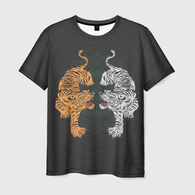 Мужская футболка 3D с принтом Два тигра в Белгороде, 100% полиэфир | прямой крой, круглый вырез горловины, длина до линии бедер | Тематика изображения на принте: tiger | восточный тигр | год тигра | два тигра | кошка | тигр | тигренок | хищник