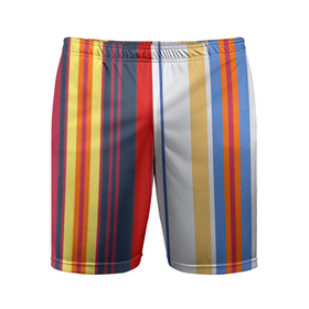 Мужские шорты спортивные с принтом Stripes Abstract в Кировске,  |  | абстракция | акриловая | акриловый | без лишнего | белую | белый | в полоску | голубую | желтую | желтый | красную | красный | линии | на каждый день | полоски | разноцветная | разноцветное