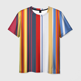 Мужская футболка 3D с принтом Stripes Abstract в Екатеринбурге, 100% полиэфир | прямой крой, круглый вырез горловины, длина до линии бедер | абстракция | акриловая | акриловый | без лишнего | белую | белый | в полоску | голубую | желтую | желтый | красную | красный | линии | на каждый день | полоски | разноцветная | разноцветное