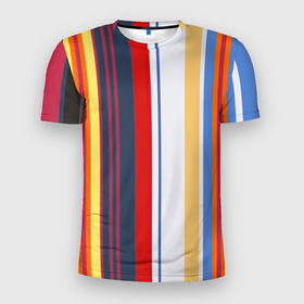 Мужская футболка 3D Slim с принтом Stripes Abstract в Курске, 100% полиэстер с улучшенными характеристиками | приталенный силуэт, круглая горловина, широкие плечи, сужается к линии бедра | абстракция | акриловая | акриловый | без лишнего | белую | белый | в полоску | голубую | желтую | желтый | красную | красный | линии | на каждый день | полоски | разноцветная | разноцветное