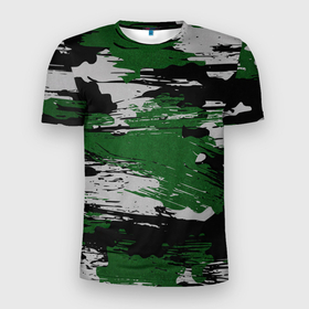 Мужская футболка 3D Slim с принтом Green Paint Splash в Кировске, 100% полиэстер с улучшенными характеристиками | приталенный силуэт, круглая горловина, широкие плечи, сужается к линии бедра | 23 февраля | абстракция | акварель | армия | военные | зеленая | зеленые | зеленый | камуфляж | краски | милитари | на каждый день | хаки