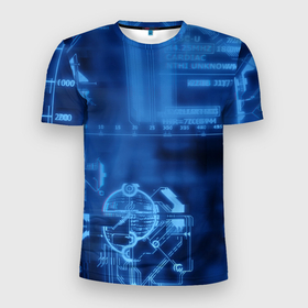 Мужская футболка 3D Slim с принтом Расчетный в Новосибирске, 100% полиэстер с улучшенными характеристиками | приталенный силуэт, круглая горловина, широкие плечи, сужается к линии бедра | модный шмот | новинки | расчетный | расчетный стиль | синий | синий принт | синяя тема