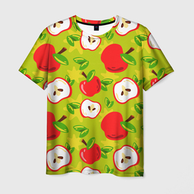 Мужская футболка 3D с принтом Яблочки паттерн в Курске, 100% полиэфир | прямой крой, круглый вырез горловины, длина до линии бедер | apple | яблоки | яблоко | яблоня | яблочки