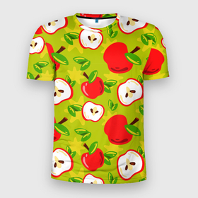 Мужская футболка 3D спортивная с принтом Яблочки паттерн в Белгороде, 100% полиэстер с улучшенными характеристиками | приталенный силуэт, круглая горловина, широкие плечи, сужается к линии бедра | Тематика изображения на принте: apple | яблоки | яблоко | яблоня | яблочки