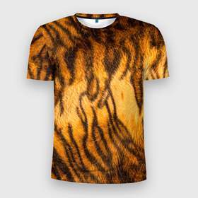 Мужская футболка 3D спортивная с принтом Шкура тигра 2022 в Новосибирске, 100% полиэстер с улучшенными характеристиками | приталенный силуэт, круглая горловина, широкие плечи, сужается к линии бедра | 2022 | год тигра | новый год | новый год 2022 | символ года | тигр | тигренок | тигрица | тигры