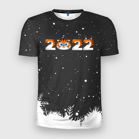 Мужская футболка 3D спортивная с принтом Новый год 2022 - надпись 2022 , 100% полиэстер с улучшенными характеристиками | приталенный силуэт, круглая горловина, широкие плечи, сужается к линии бедра | 2022 | год тигра | новый год | новый год 2022 | символ года | тигр | тигренок | тигрица | тигры