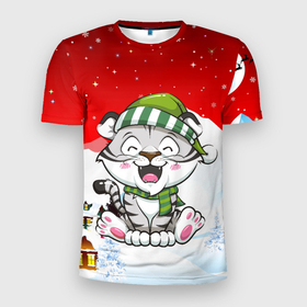 Мужская футболка 3D спортивная с принтом Милый тигренок (Новый 2022 год) в Белгороде, 100% полиэстер с улучшенными характеристиками | приталенный силуэт, круглая горловина, широкие плечи, сужается к линии бедра | 2022 | год тигра | новый год | новый год 2022 | символ года | тигр | тигренок | тигрица | тигры