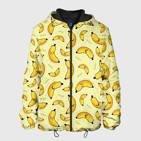 Мужская куртка 3D с принтом Банановый Бум в Санкт-Петербурге, ткань верха — 100% полиэстер, подклад — флис | прямой крой, подол и капюшон оформлены резинкой с фиксаторами, два кармана без застежек по бокам, один большой потайной карман на груди. Карман на груди застегивается на липучку | банан | банановый | бананы | паттерн | прикол | фрукты
