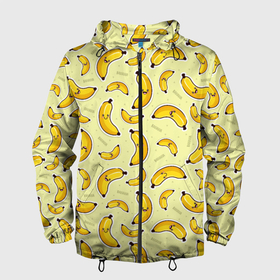 Мужская ветровка 3D с принтом Банановый Бум в Екатеринбурге, 100% полиэстер | подол и капюшон оформлены резинкой с фиксаторами, два кармана без застежек по бокам, один потайной карман на груди | банан | банановый | бананы | паттерн | прикол | фрукты