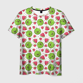 Мужская футболка 3D с принтом Арбузы много арбузов! , 100% полиэфир | прямой крой, круглый вырез горловины, длина до линии бедер | арбуз | арбузы | витамина | лето | паттерн | фрукты