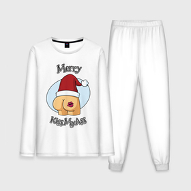 Мужская пижама хлопок (с лонгсливом) с принтом Merry KissMAss в Петрозаводске,  |  | 2022 | christmas | new year | анти новый год | новый год | новый год 2022 | рождество