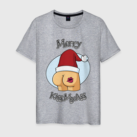 Мужская футболка хлопок с принтом Merry KissMAss в Ухте, 100% хлопок | прямой крой, круглый вырез горловины, длина до линии бедер, слегка спущенное плечо. | 2022 | christmas | new year | анти новый год | новый год | новый год 2022 | рождество