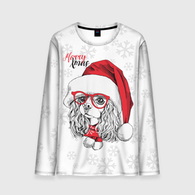 Мужской лонгслив 3D с принтом Happy Christmas кокер спаниель в Новосибирске, 100% полиэстер | длинные рукава, круглый вырез горловины, полуприлегающий силуэт | american | cap | christmas | cocker spaniel | happy christmas | knitted scarf | new year | purebred dog | red | santa claus | snowflakes | американский | вязаный шарф | кокер спаниель | колпак | красные | новый год | очки | породистая собака | р