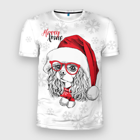Мужская футболка 3D спортивная с принтом Happy Christmas кокер спаниель в Новосибирске, 100% полиэстер с улучшенными характеристиками | приталенный силуэт, круглая горловина, широкие плечи, сужается к линии бедра | Тематика изображения на принте: american | cap | christmas | cocker spaniel | happy christmas | knitted scarf | new year | purebred dog | red | santa claus | snowflakes | американский | вязаный шарф | кокер спаниель | колпак | красные | новый год | очки | породистая собака | р