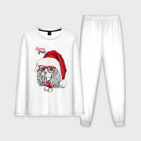 Мужская пижама хлопок (с лонгсливом) с принтом Happy Christmas: американский кокер спаниель в Екатеринбурге,  |  | american | cap | christmas | cocker spaniel | happy christmas | knitted scarf | new year | purebred dog | red | santa claus | snowflakes | американский | вязаный шарф | кокер спаниель | колпак | красные | новый год | очки | породистая собака | р