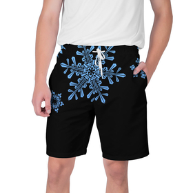 Мужские шорты 3D с принтом Минималистичные Снежинки в Тюмени,  полиэстер 100% | прямой крой, два кармана без застежек по бокам. Мягкая трикотажная резинка на поясе, внутри которой широкие завязки. Длина чуть выше колен | зима | минимализм | новый год | снег | снегопад | снежинки