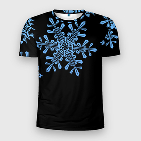 Мужская футболка 3D спортивная с принтом Минималистичные Снежинки в Курске, 100% полиэстер с улучшенными характеристиками | приталенный силуэт, круглая горловина, широкие плечи, сужается к линии бедра | зима | минимализм | новый год | снег | снегопад | снежинки