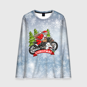Мужской лонгслив 3D с принтом Санта Байкер   Santa on the motorbike в Белгороде, 100% полиэстер | длинные рукава, круглый вырез горловины, полуприлегающий силуэт | bike | christmas | moto | santa | байк | дед мороз | елка | зима | мотоцикл | новый год | подарок | рождество | санта | снег | снеговик | снежинка