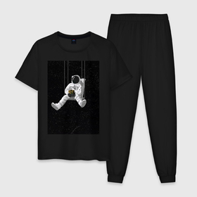 Мужская пижама хлопок с принтом Chill astronaut в Новосибирске, 100% хлопок | брюки и футболка прямого кроя, без карманов, на брюках мягкая резинка на поясе и по низу штанин
 | астронафт | звезды | космонавт | космос | чил