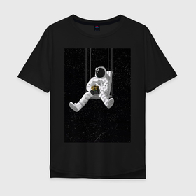 Мужская футболка хлопок Oversize с принтом Chill astronaut в Кировске, 100% хлопок | свободный крой, круглый ворот, “спинка” длиннее передней части | астронафт | звезды | космонавт | космос | чил