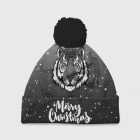 Шапка 3D c помпоном с принтом Merry Christmas Год Тигра 2022. в Кировске, 100% полиэстер | универсальный размер, печать по всей поверхности изделия | 2022 | happy new year | merry christmas | год тигра | зима близко | нг | новогодний | новогодний тигр | новогодняя символика | новый год | новый год 2022 | рождество | символ 2022 года | снег | снежинки | тигр