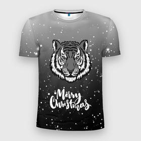 Мужская футболка 3D спортивная с принтом Merry Christmas Год Тигра 2022. , 100% полиэстер с улучшенными характеристиками | приталенный силуэт, круглая горловина, широкие плечи, сужается к линии бедра | 2022 | happy new year | merry christmas | год тигра | зима близко | нг | новогодний | новогодний тигр | новогодняя символика | новый год | новый год 2022 | рождество | символ 2022 года | снег | снежинки | тигр