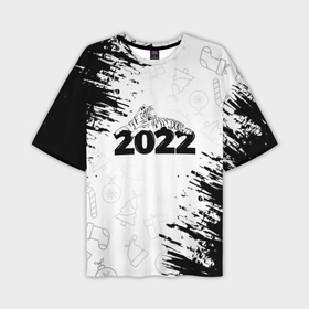 Мужская футболка OVERSIZE 3D с принтом Тигр отдыхает на цифре 2022. в Санкт-Петербурге,  |  | 2022 | happy new year | merry christmas | год тигра | зима близко | нг | новогодний | новогодний тигр | новогодняя символика | новый год | новый год 2022 | рождество | символ 2022 года | снег | снежинки | тигр
