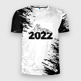 Мужская футболка 3D спортивная с принтом Тигр отдыхает на цифре 2022. , 100% полиэстер с улучшенными характеристиками | приталенный силуэт, круглая горловина, широкие плечи, сужается к линии бедра | 2022 | happy new year | merry christmas | год тигра | зима близко | нг | новогодний | новогодний тигр | новогодняя символика | новый год | новый год 2022 | рождество | символ 2022 года | снег | снежинки | тигр