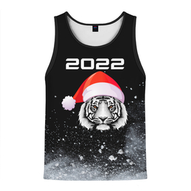 Мужская майка 3D с принтом Новогодний тигр 2022. в Тюмени, 100% полиэстер | круглая горловина, приталенный силуэт, длина до линии бедра. Пройма и горловина окантованы тонкой бейкой | 2022 | happy new year | merry christmas | год тигра | зима близко | нг | новогодний | новогодний тигр | новогодняя символика | новый год | новый год 2022 | рождество | символ 2022 года | снег | снежинки | тигр