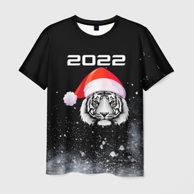 Мужская футболка 3D с принтом Новогодний тигр 2022. в Петрозаводске, 100% полиэфир | прямой крой, круглый вырез горловины, длина до линии бедер | 2022 | happy new year | merry christmas | год тигра | зима близко | нг | новогодний | новогодний тигр | новогодняя символика | новый год | новый год 2022 | рождество | символ 2022 года | снег | снежинки | тигр