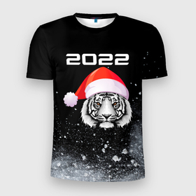 Мужская футболка 3D спортивная с принтом Новогодний тигр 2022. , 100% полиэстер с улучшенными характеристиками | приталенный силуэт, круглая горловина, широкие плечи, сужается к линии бедра | 2022 | happy new year | merry christmas | год тигра | зима близко | нг | новогодний | новогодний тигр | новогодняя символика | новый год | новый год 2022 | рождество | символ 2022 года | снег | снежинки | тигр