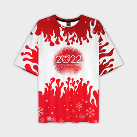 Мужская футболка OVERSIZE 3D с принтом Happy New Year Fire. в Новосибирске,  |  | Тематика изображения на принте: 2022 | fire | happy new year | merry christmas | год тигра | зима близко | нг | новогодний | новогодний тигр | новогодняя символика | новый год | новый год 2022 | рождество | символ 2022 года | снег | снежинки | тигр