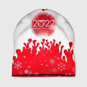 Шапка 3D с принтом Happy New Year Fire. в Санкт-Петербурге, 100% полиэстер | универсальный размер, печать по всей поверхности изделия | 2022 | fire | happy new year | merry christmas | год тигра | зима близко | нг | новогодний | новогодний тигр | новогодняя символика | новый год | новый год 2022 | рождество | символ 2022 года | снег | снежинки | тигр